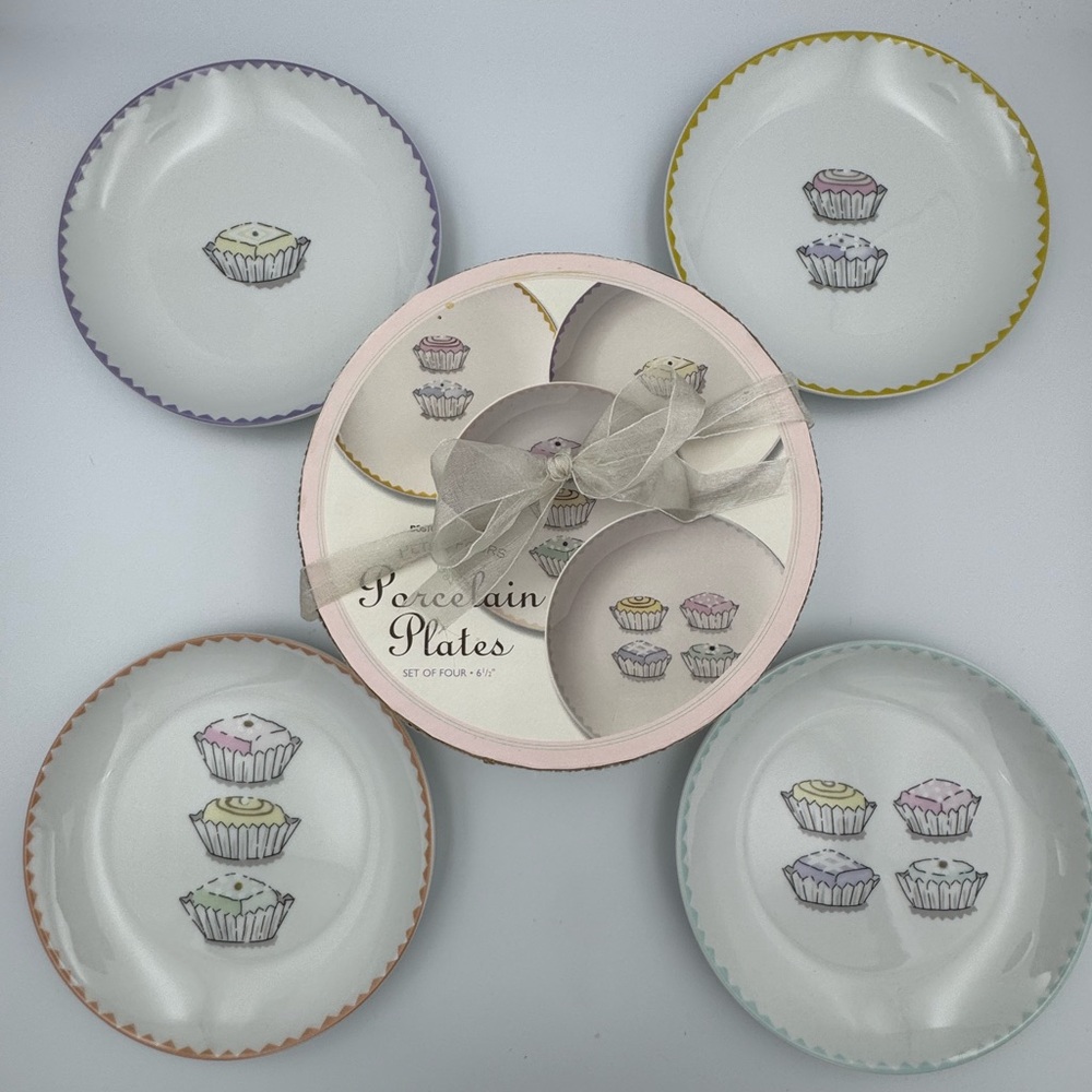 Vintage Petit Fours Porcelain Plates Set 4 Nancy Green Dessert Cake